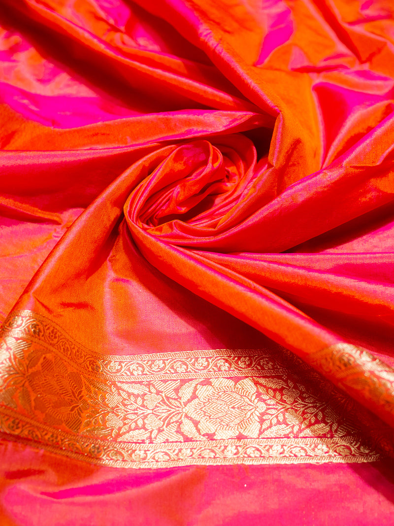 Handwoven Orange Banarasi Katan Silk Saree