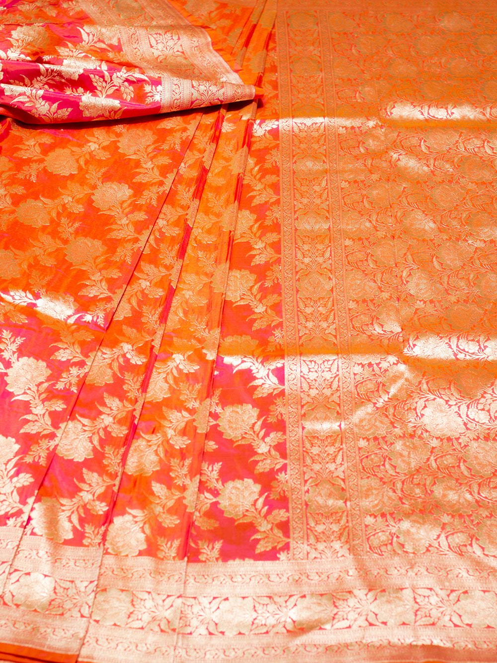 Handwoven Orange Banarasi Katan Silk Saree