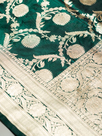 Banarasi Handwoven Bottle Green Katan Silk Saree