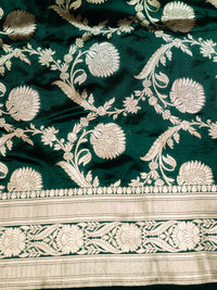 Banarasi Handwoven Bottle Green Katan Silk Saree