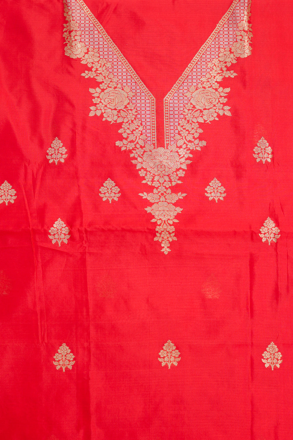Rose Red Floral  Katan Silk Handwoven Banarasi Suit