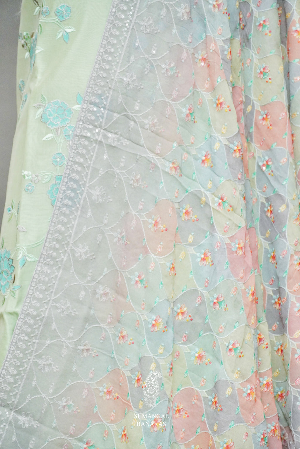 Handwoven Banarasi Cotton Light Green Suit Set