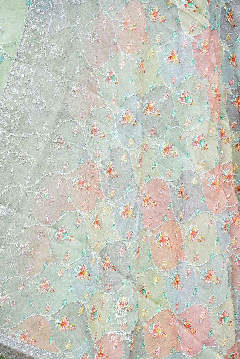 Handwoven Banarasi Cotton Light Green Suit Set