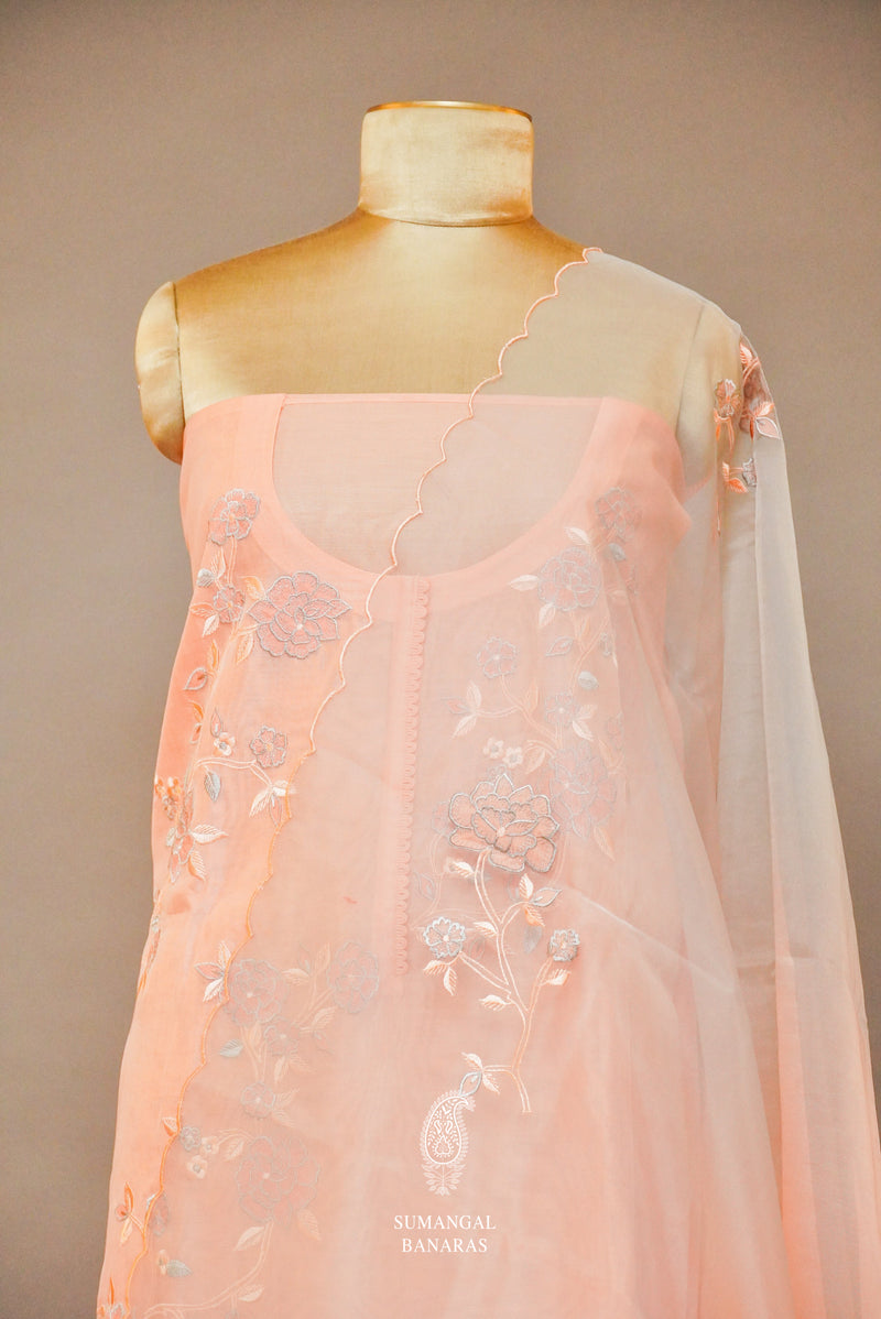 Handwoven Banarasi Cotton Light Pink Suit Set