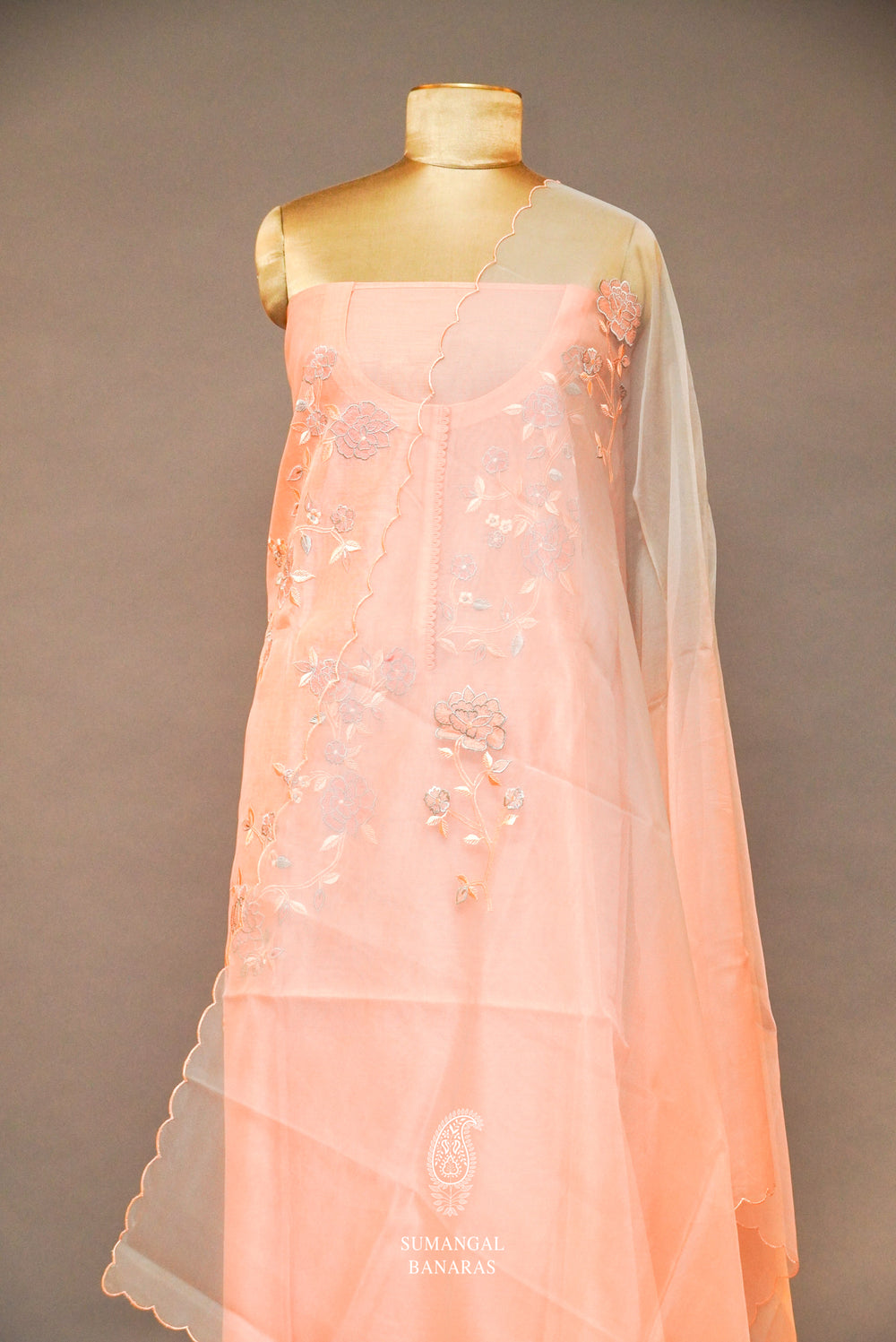 Handwoven Banarasi Cotton Light Pink Suit Set