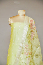 Handwoven Banarasi Organza Leaf Green Suit Set