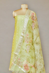 Handwoven Banarasi Organza Leaf Green Suit Set