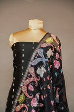 Handwoven Banarasi Organza Jet Black Suit Set