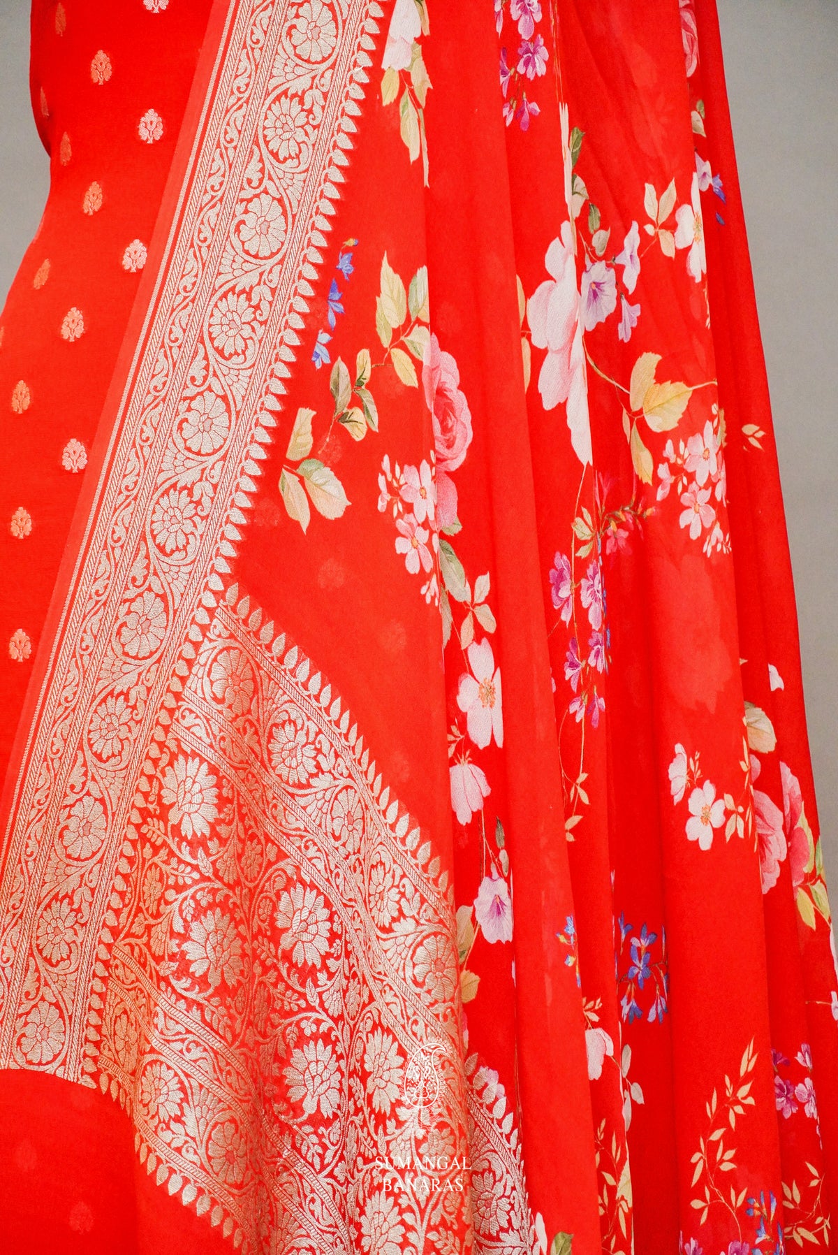 Handwoven Banarasi Georgette Crimson Red Suit Set