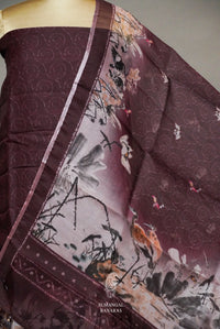 Handwoven Banarasi Organza Purplish Wine Suit Set