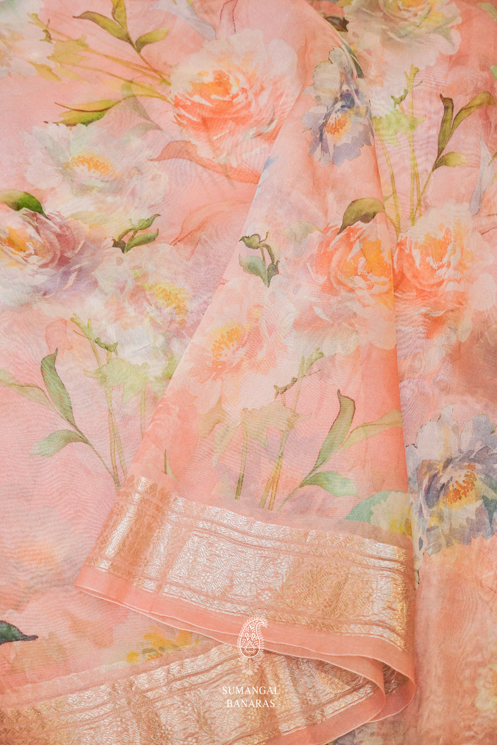 Handwoven Banarasi Organza Pastel Pink Suit Set