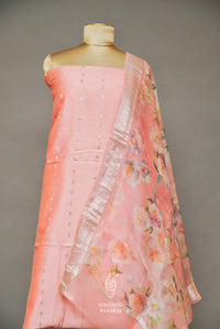 Handwoven Banarasi Organza Pastel Pink Suit Set