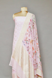 Handwoven Banarasi Georgette Baby Pink Suit Set
