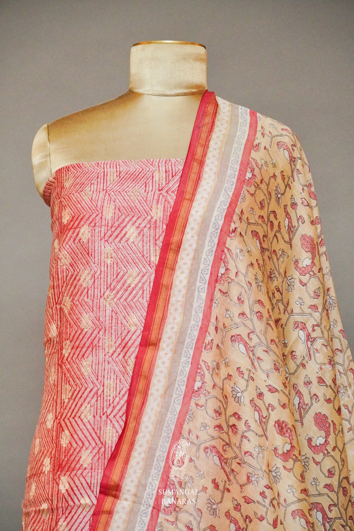 Handwoven Banarasi Cotton Pinkish Beige Suit Set