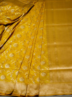 Handwoven Yellow Banarasi katan Silk Saree
