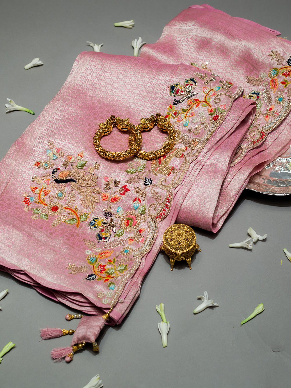Pink Designer Katan Silk Saree