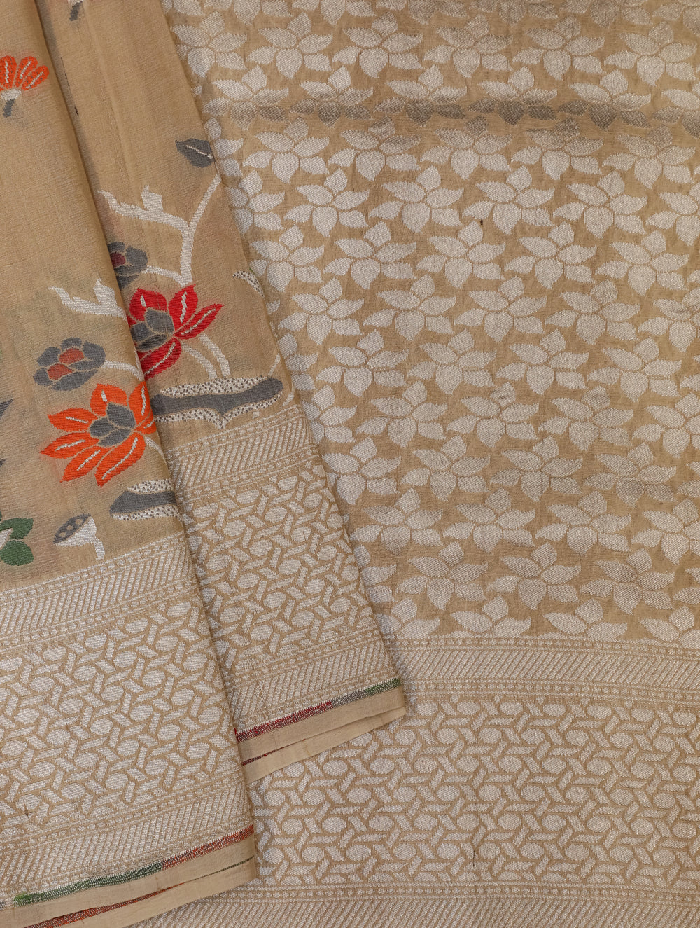 Handwoven Off White Banarasi Tussar Silk Saree