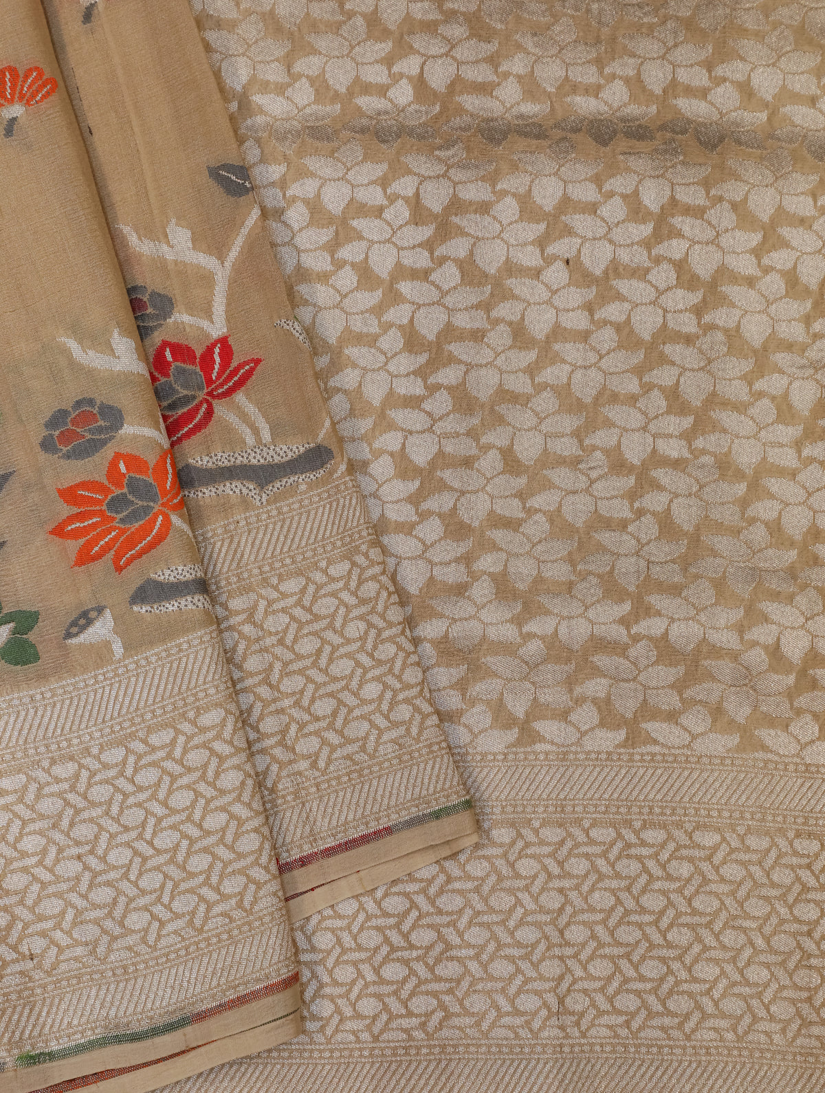 Handwoven Off White Banarasi Tussar Silk Saree