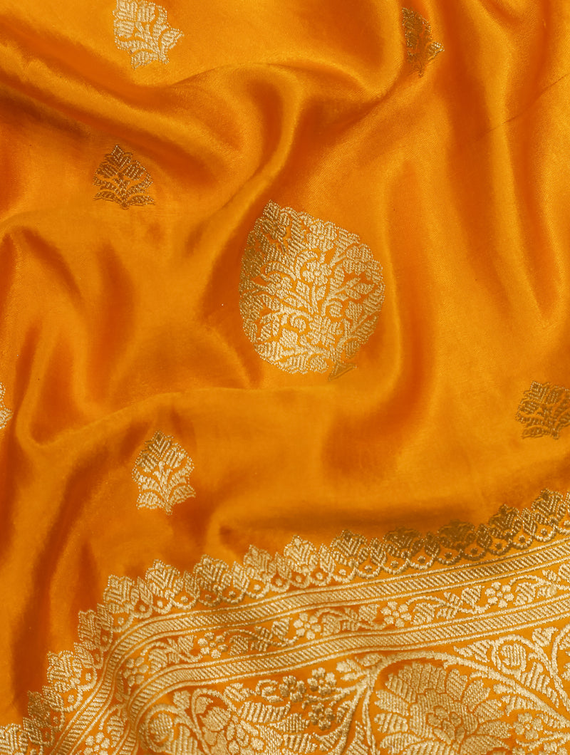 Handwoven Orange  Banarasi Mashru Silk Saree