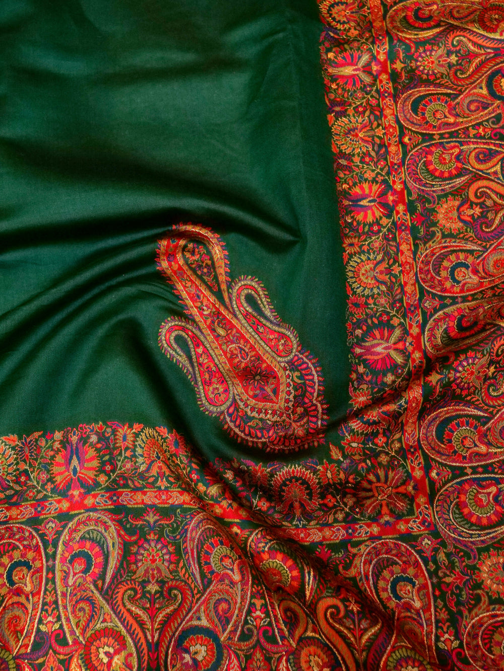 Handwoven Dark Green Banarasi Pashmina Silk Saree