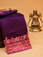 Handwoven Purple Banarasi Pashmina Silk Saree