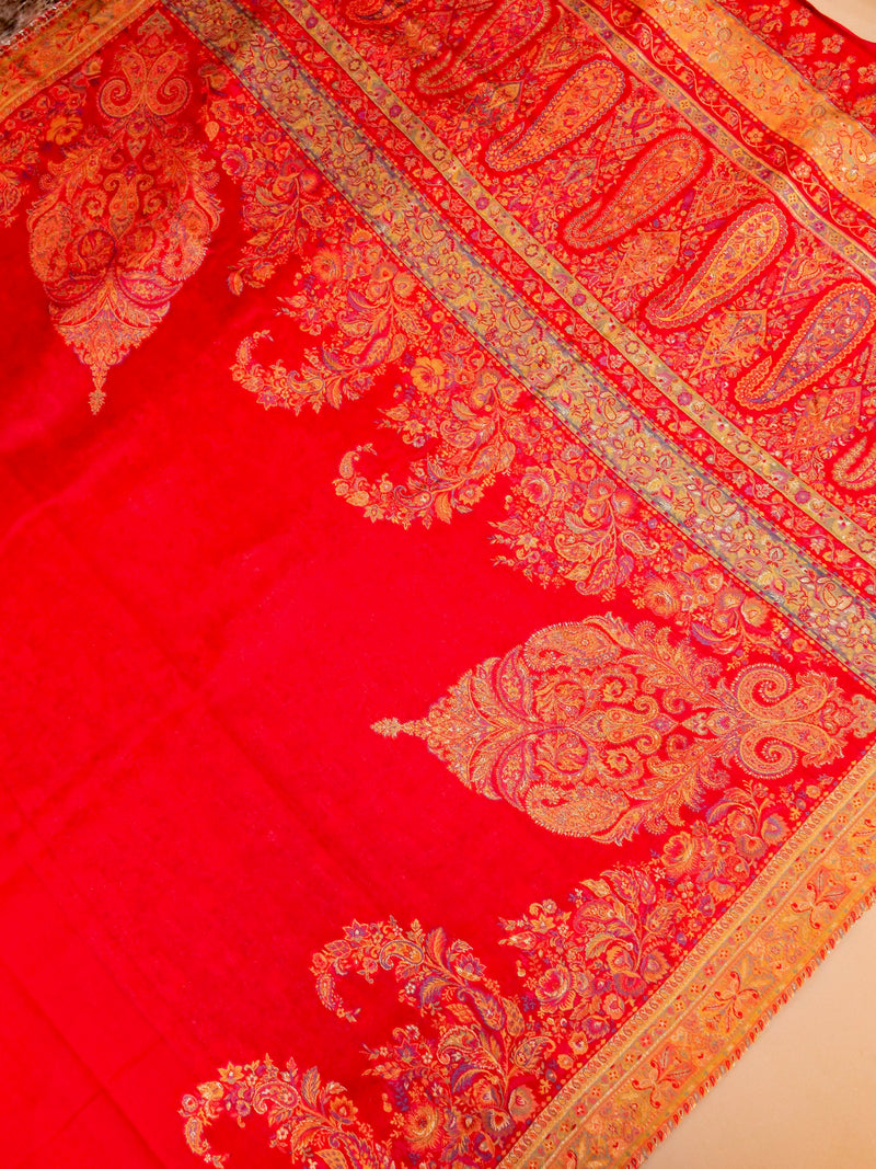 Handwoven Red Banarasi Pashmina Silk Saree