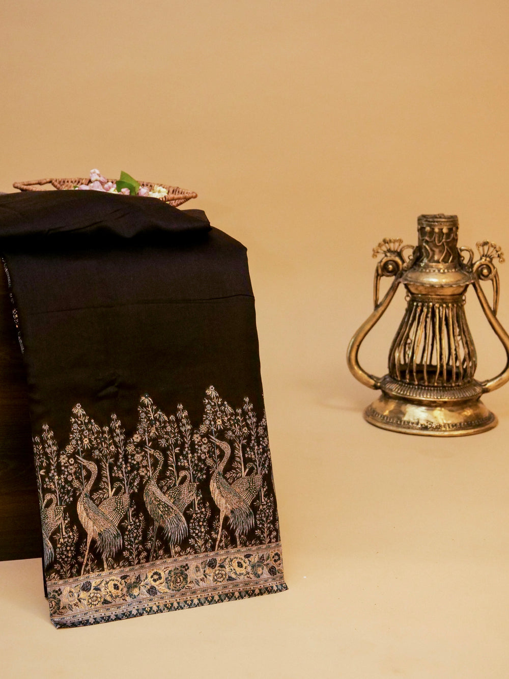 Handwoven Black Banarasi Pashmina Silk Saree