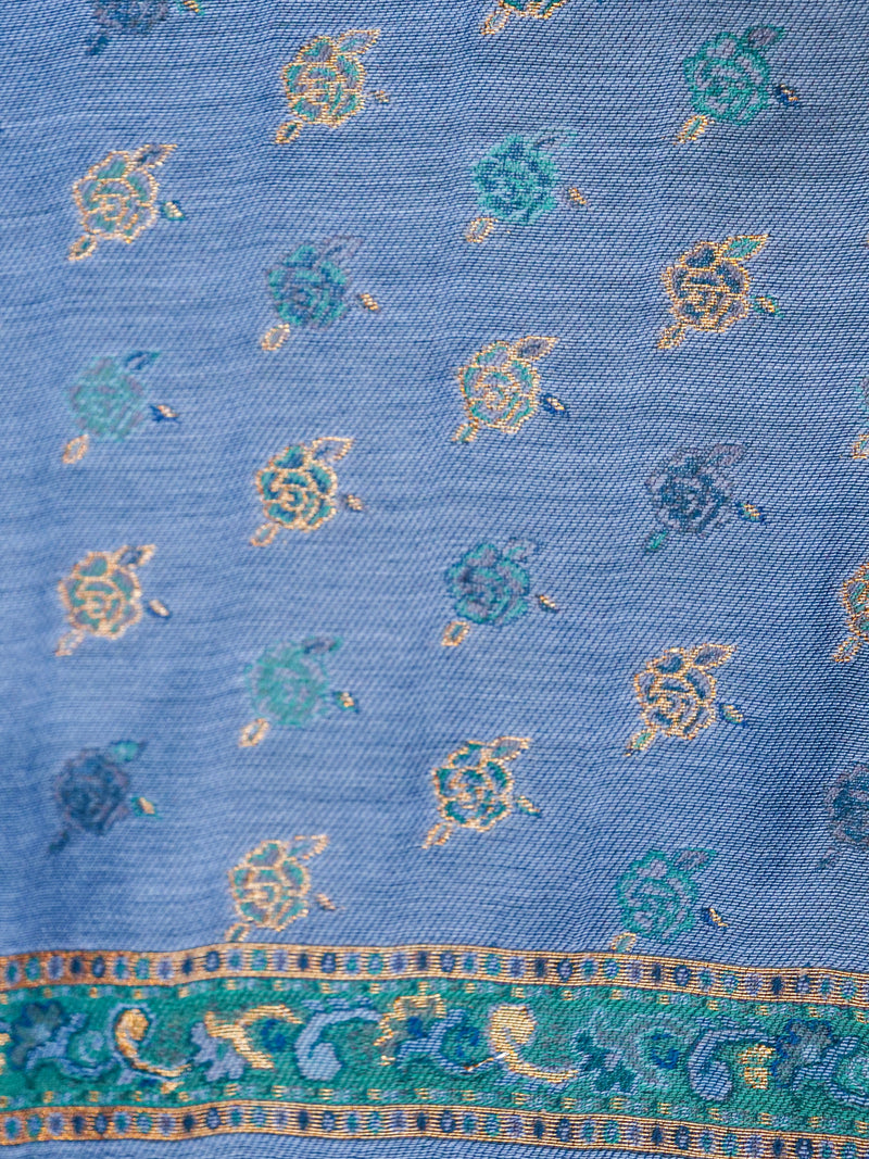 Handwoven Peacock Blue Banarasi Pashmina Silk Saree