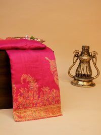 Handwoven Pink Banarasi Pashmina Silk Saree