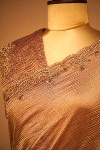 Designer Golden Brown Crush Tissue Silk Saree