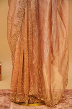 Designer Golden Brown Crush Tissue Silk Saree