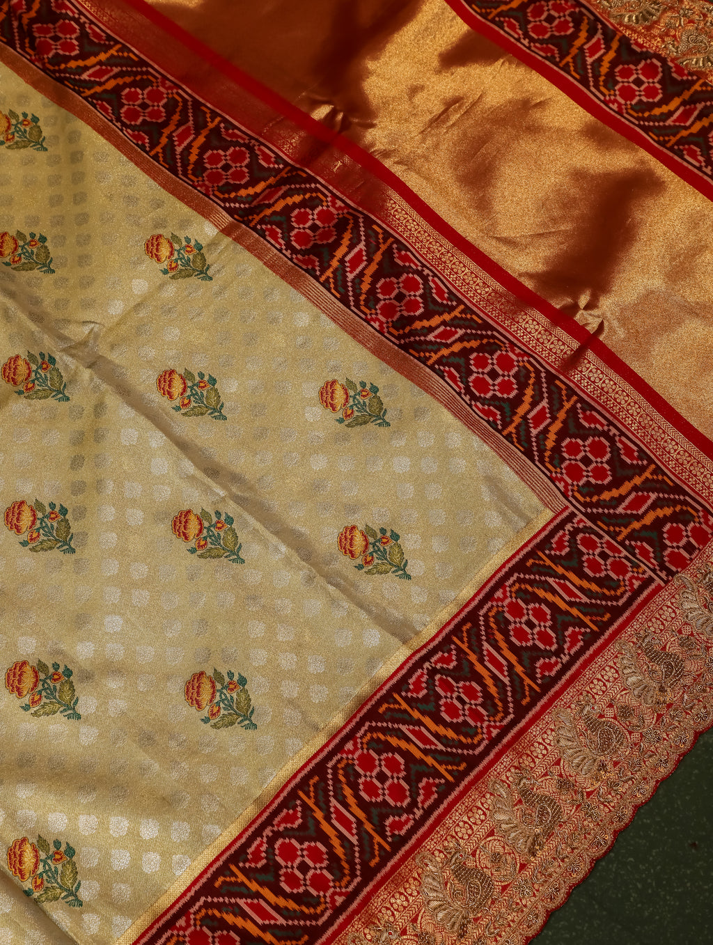 Designer Golden Katan Silk Saree