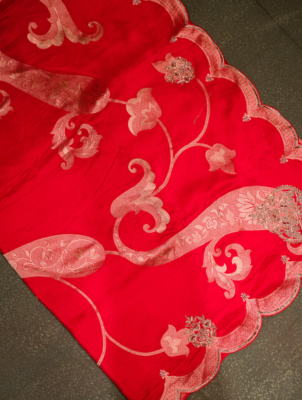 Designer Red Moonga Silk Saree