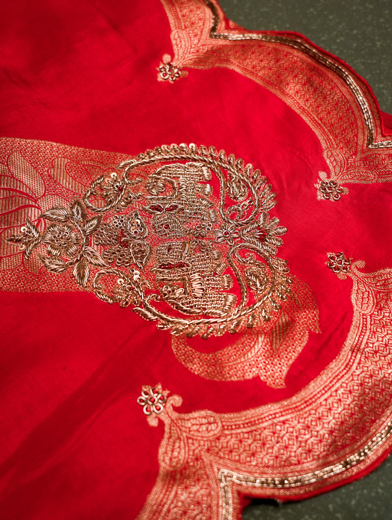 Designer Red Moonga Silk Saree