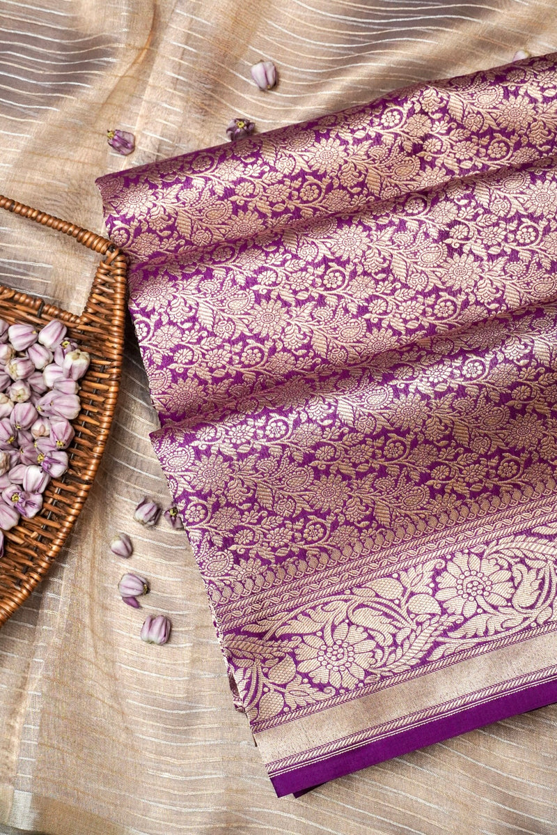 Handwoven Purple Banarasi Katan Soft Silk Saree