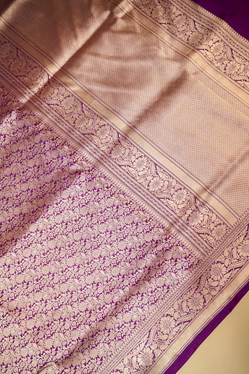 Handwoven Purple Banarasi Katan Soft Silk Saree