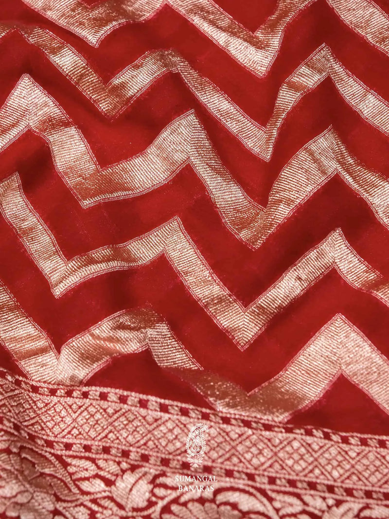 Handwoven Red Banarasi Khaddi Georgette Silk Saree