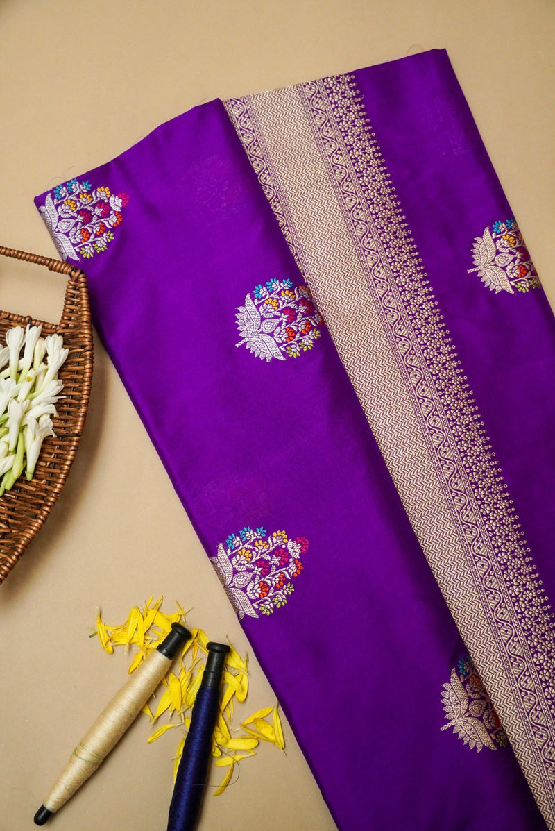 Handwoven Purple Banarasi Katan Silk Saree