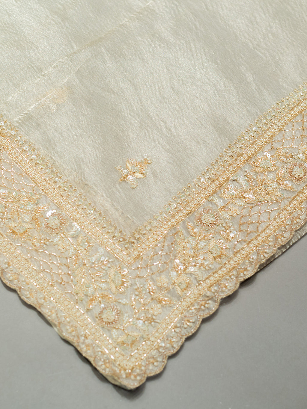 Handwoven Beige Banarasi Tissue Silk Saree