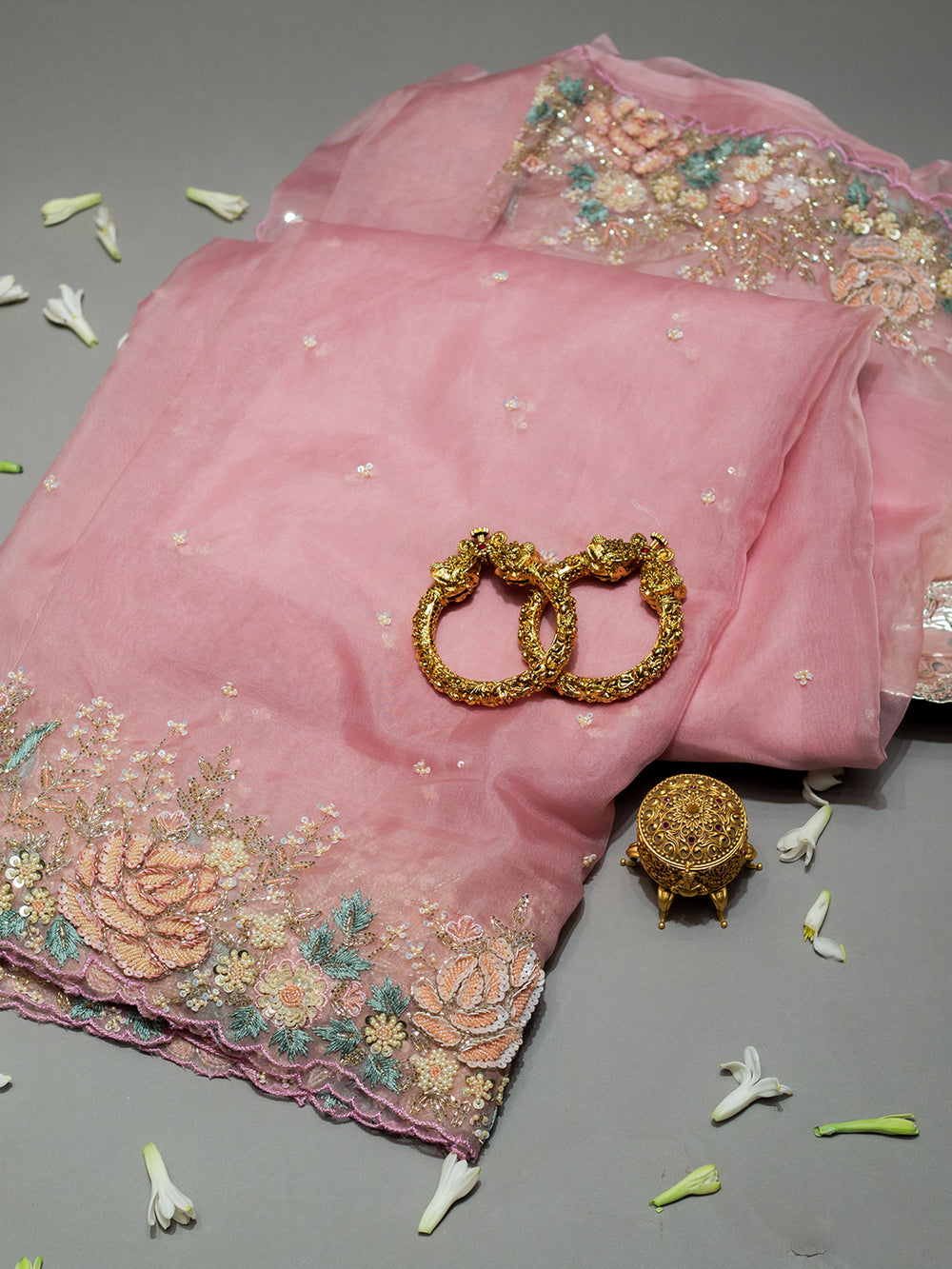 Pink Designer Organza Silk Saree