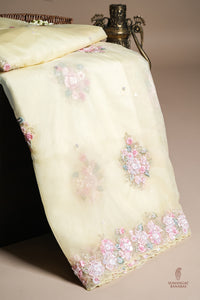 Designer Pastel Yellow Organza Saree