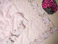 Designer Baby Pink Organza Tissue Silk Saree