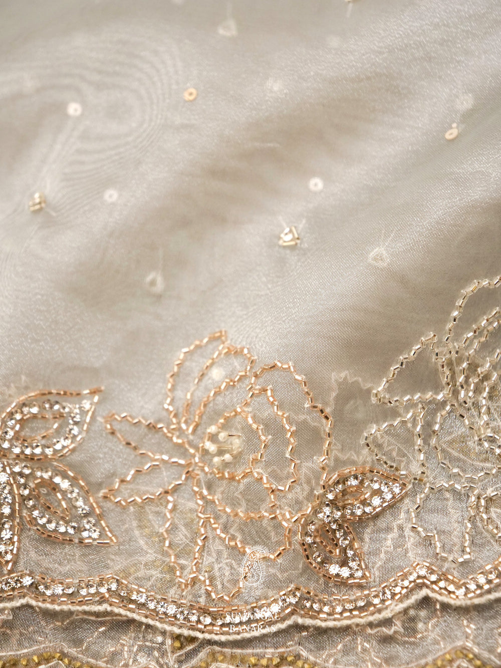 Handwoven Stone White Organza Silk Designer Saree