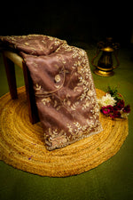 Designer Coffee Brown  Tissue Silk Saree