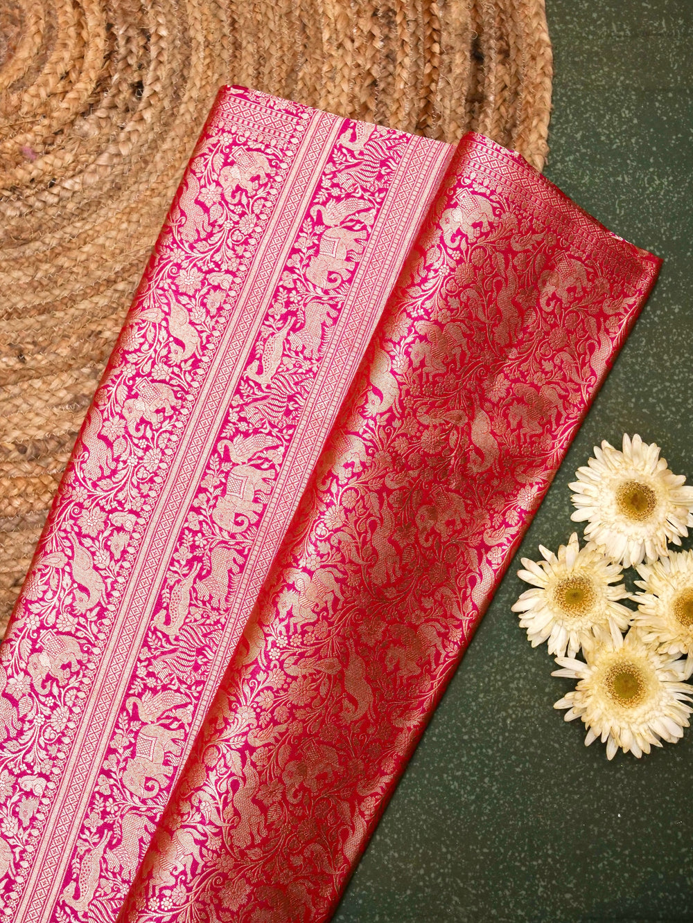 Handwoven Magenta Pink Banarasi Katan Silk Saree