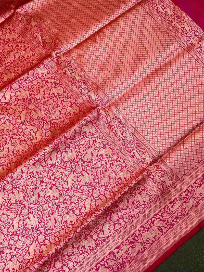 Handwoven Magenta Pink Banarasi Katan Silk Saree