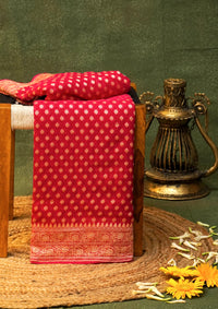 Handwoven Gajri Pink Banarasi Khaddi Georgette Saree