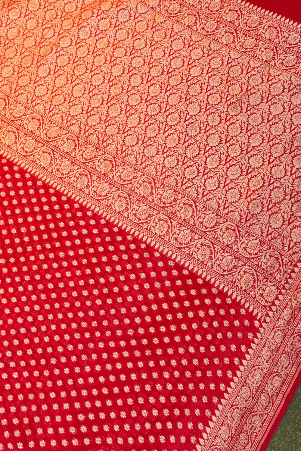 Handwoven Gajri Pink Banarasi Khaddi Georgette Saree