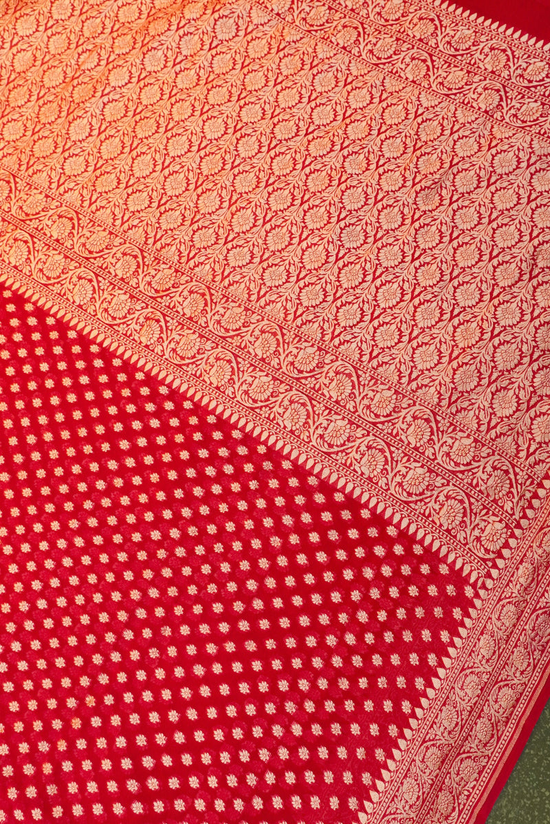 Handwoven Gajri Pink Banarasi Khaddi Georgette Saree