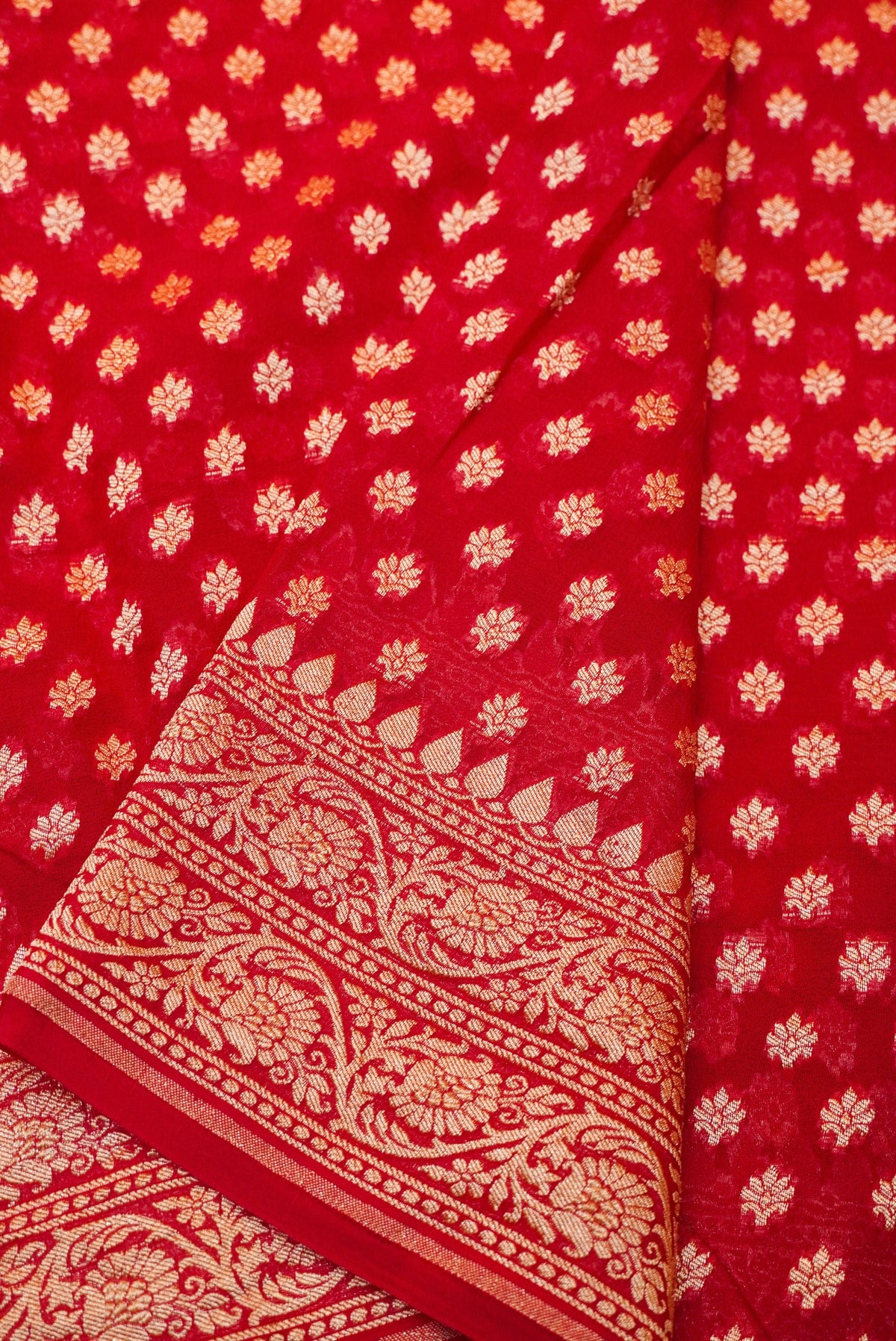 Handwoven Gajri Pink Banarasi Khaddi Georgette Saree